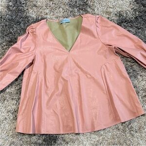 Tuckernuck Pink V-Neck Asymmetrical Blouse